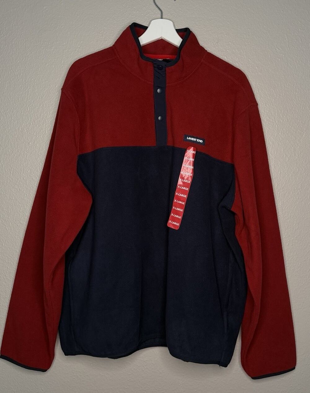 Lands’ End Men’s Red & Navy Pullover Quarter Snap Sweater Size XL